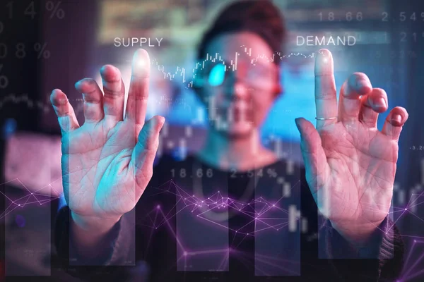 Kadın Elleri Algoritması Web Işi Için Hologram Kodlaması Fütürist Teknoloji — Stok fotoğraf