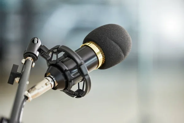 Background Closeup Microphone Podcast Radio Interview Audio Recording Studio Sound — Stock Photo, Image