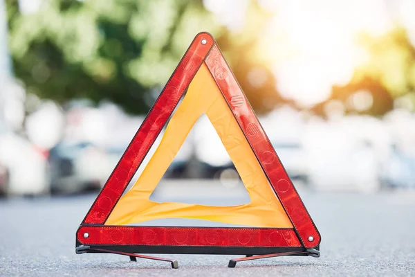 Red Triangle Road Sign Stop Emergency Construction Symbol Caution Driver — Stock Photo, Image