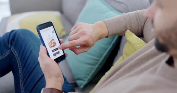Mobile App Man Hands Fast Food Website Order Menu Option — Stock Video
