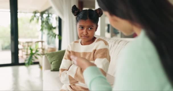 Upset Child Mother Talking Discipline Naughty Bad Behavior Mistake Home — Stock Video