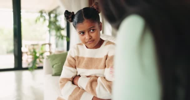 Mother Talking Discipline Upset Child Bad Behaviour Problem Mistake Home — Stock Video