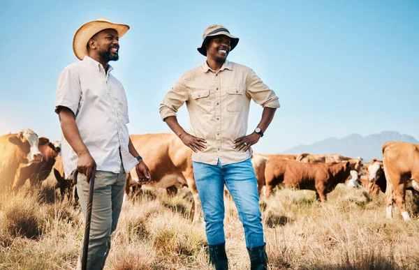 Les Agriculteurs Parler Les Hommes Avec Négociation Vente Ferme Vache — Photo