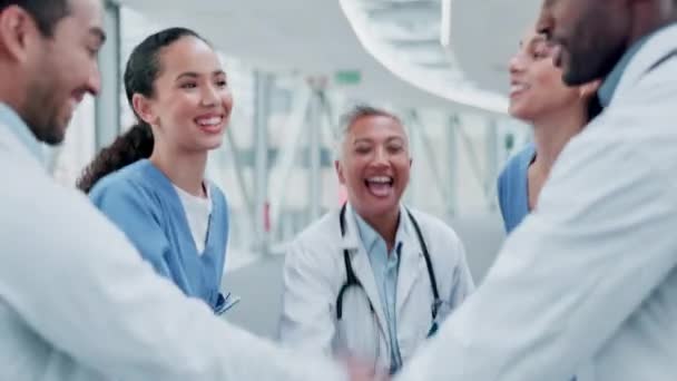 Erfolg Applaus Und Teamwork Mit Den Ärzten Krankenhaus Zur Feier — Stockvideo