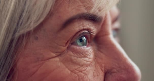 Augen Ältere Frau Und Fokus Für Augenuntersuchung Test Oder Beurteilung — Stockvideo