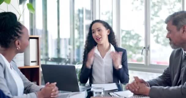 Pessoas Negócios Reunião Grupo Com Aplausos Sucesso Líder Com Agradecimento — Vídeo de Stock