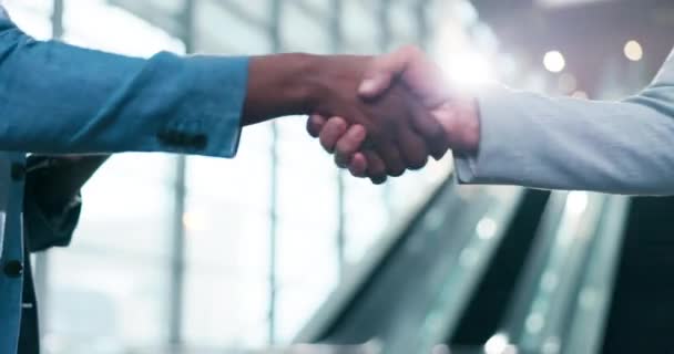 Potřesení Rukou Přivítání Zaměstnanci Partnerstvím Dohoda Nebo B2B Spolupráce Objektivem — Stock video