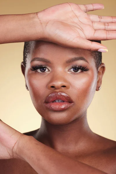 Skönhet Ansikte Och Svart Kvinna Med Makeup Studio För Hudvård — Stockfoto