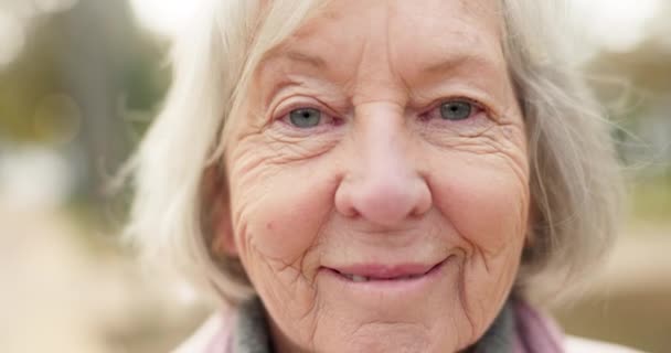 Happy Senior Žena Portrét Zoomem Parku Wellness Zdraví Pozitivní Mysl — Stock video