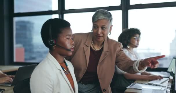 Centro Atención Telefónica Consultoría Mentor Con Mujer Negra Oficina Para — Vídeos de Stock