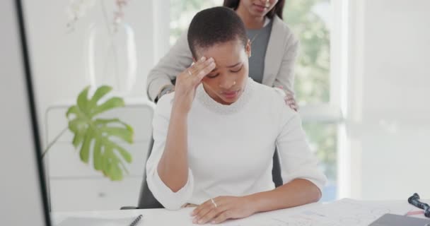 Empatía Ansiedad Amigos Con Mujer Negra Oficina Para Estrés Dolor — Vídeo de stock