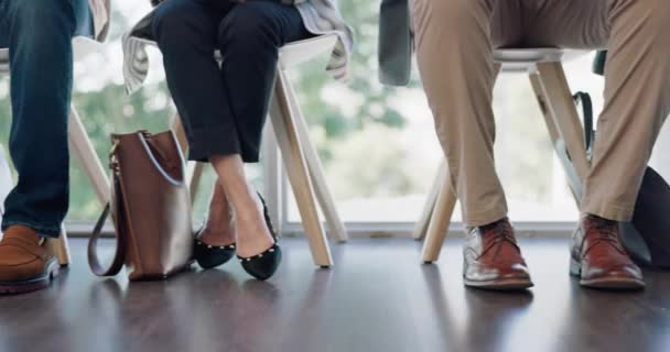 Job Interview Row Feet Business People Waiting Line Recruitment Offer — Stock Video