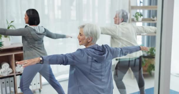 Kvinna Personlig Tränare Och Sjukgymnast Äldreomsorg För Yogaklass Eller Andlig — Stockvideo