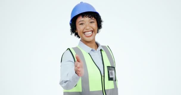 Engineering Face Woman Offer Handshake Studio Construction Partnership Agreement Trust — Stock video