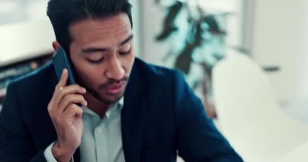 Appel Téléphonique Temps Contrôle Homme Affaires Bureau Conversation Surprise Dans — Video