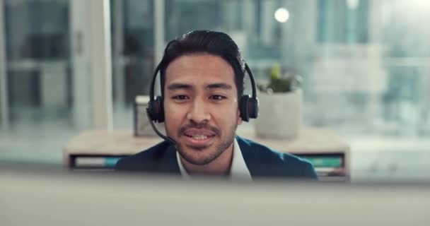 Adamı Çağrı Merkezi Müşteri Hizmetlerinde Danışmanlık Destek Tele Pazarlama Mutlu — Stok video