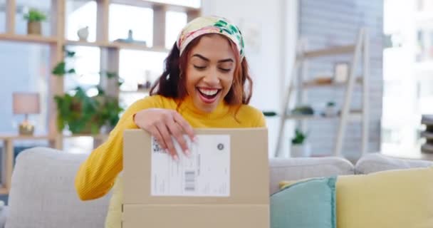 Wow Surpresa Mulher Feliz Com Caixa Comércio Eletrônico Presente Presente — Vídeo de Stock