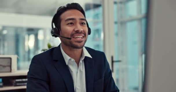 Geschäftsmann Call Center Und Virtuelles Meeting Kundenservice Support Oder Telemarketing — Stockvideo