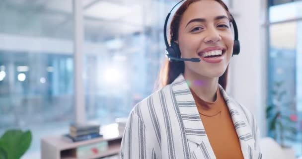 Ansigt Kvinde Latter Telemarketing Call Center Kundeservice Rådgivende Spørgsmål Rådgivning – Stock-video