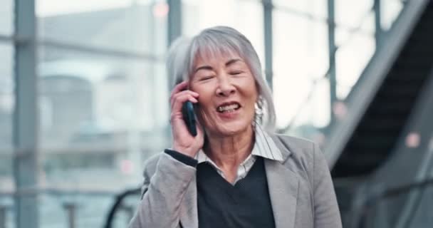 Επιχείρηση Τηλεφώνημα Ασιάτισσα Γυναίκα Σύνδεση Συνομιλία Επικοινωνία Ιαπωνικό Πρόσωπο Υπάλληλος — Αρχείο Βίντεο