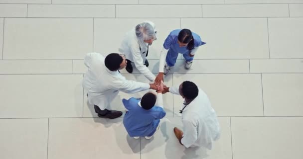 Médicos Enfermeiros Mãos Juntas Para Trabalho Equipe Cuidados Saúde Hospital — Vídeo de Stock