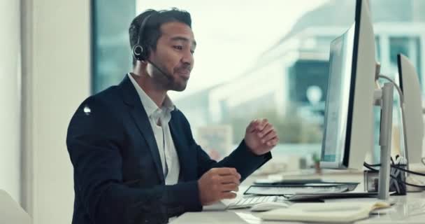 Consultoria Line Homem Call Center Com Computador Para Telemarketing Suporte — Vídeo de Stock