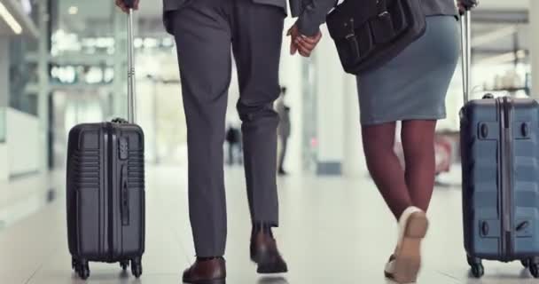 Letiště Kufr Obchodní Lidé Nohy Chůze Pro Dopravu Cestování Letadlem — Stock video