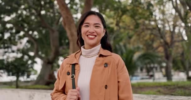 Cara Feliz Mujer Negocios Ciudad Para Profesionales Gerente Orgullo Sonrisa — Vídeos de Stock