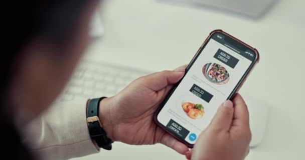 Essenslieferung Bestellung Und Person Mit Telefonbildschirm Oder Online Kasse Oder — Stockvideo
