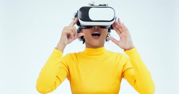 Realidade Virtual Wow Com Mulher Metaverso Estúdio Para Jogos Digital — Vídeo de Stock