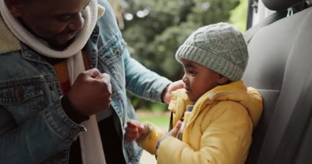 Punho Colisão Cinto Segurança Carro Com Pai Bebê Para Viagens — Vídeo de Stock