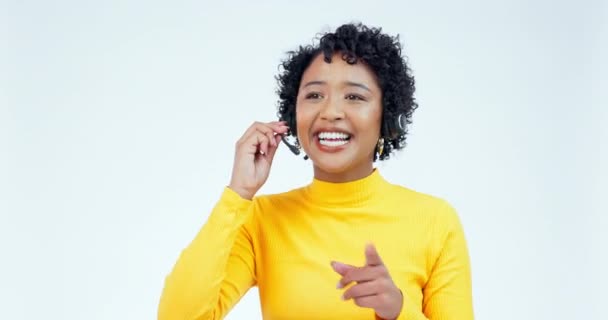 Sonrisa Telemarketing Mujer Con Comunicación Negocios Agente Call Center Fondo — Vídeo de stock