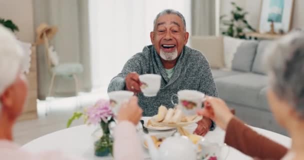 Brinde Aposentadoria Amigos Seniores Uma Festa Chá Juntos Durante Uma — Vídeo de Stock