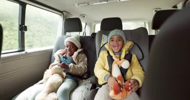 Samochód Podróże Dzieci Tylnym Siedzeniu Wycieczkę Wakacje Wakacje Weekendowy Wypad — Wideo stockowe