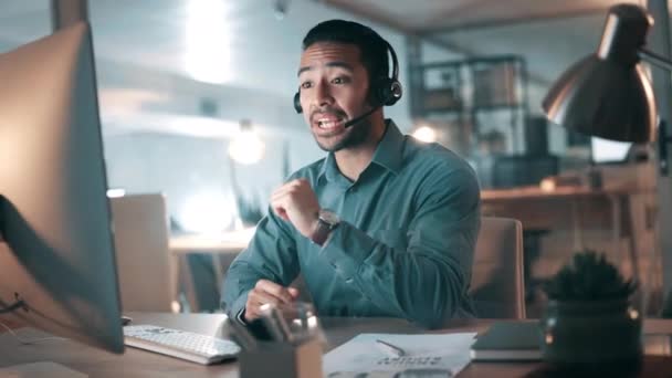 Call Center Kundeservice Nat Med Business Mand Kontoret Rådgivning Kommunikation – Stock-video