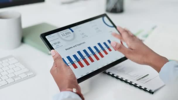 Estatísticas Reunião Revisão Mãos Com Tablet Para Gestão Financeira Crescimento — Vídeo de Stock