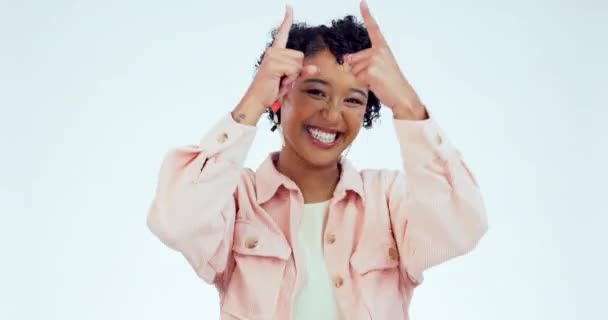 Dance Happy Winner Face Woman Studio Celebration Success Motivation Music — Stock Video