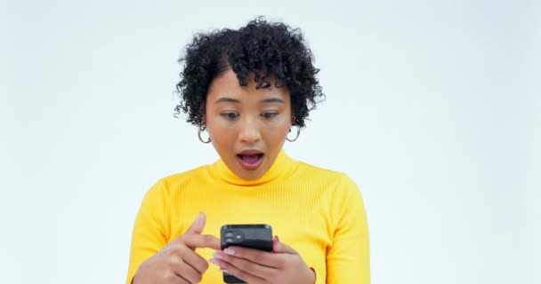 Вау Кулак Жінка Телефоном Цілуються Студії Новин Угоди Або Просування — стокове відео