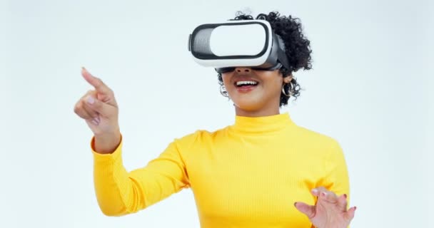 Realidade Virtual Surpresa Com Mulher Metaverso Estúdio Para Jogos Digital — Vídeo de Stock
