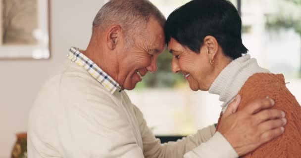 Old Couple Smile Touch Forehead Love Support Quality Time Relax — Stock Video