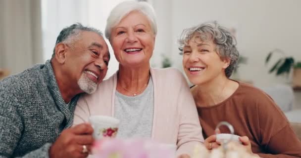 Yüz Gülümseme Çay Partisinde Birlikte Bir Huzurevinde Emeklilik Ziyareti Için — Stok video