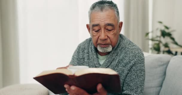 Ältester Mann Bibel Und Hoffnung Mit Glauben Haus Und Frieden — Stockvideo