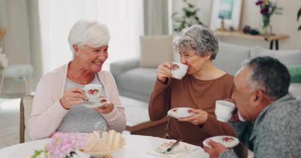 Engraçado Aposentadoria Amigos Seniores Uma Festa Chá Juntos Durante Uma — Vídeo de Stock