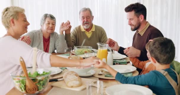 Oración Familia Tomarse Mano Almuerzo Para Culto Gratitud Respeto Antes — Vídeos de Stock