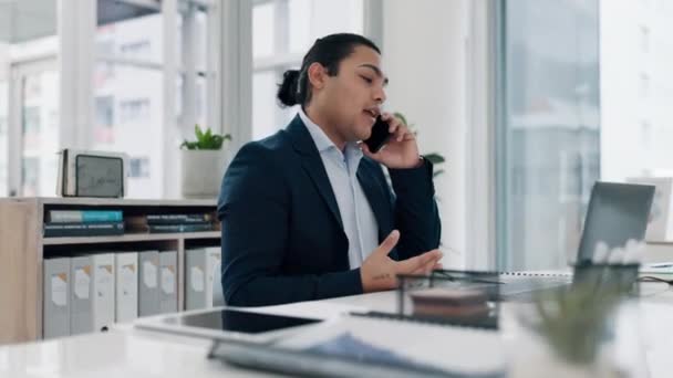 Телефонний Дзвінок Ноутбук Бізнесмен Офісі Спілкування Онлайн Чату Розмови Мережа — стокове відео