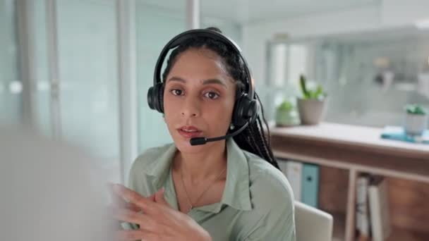 Vrouw Call Center Consulting Koptelefoon Telemarketing Klantenservice Ondersteuning Kantoor Vrouwelijke — Stockvideo