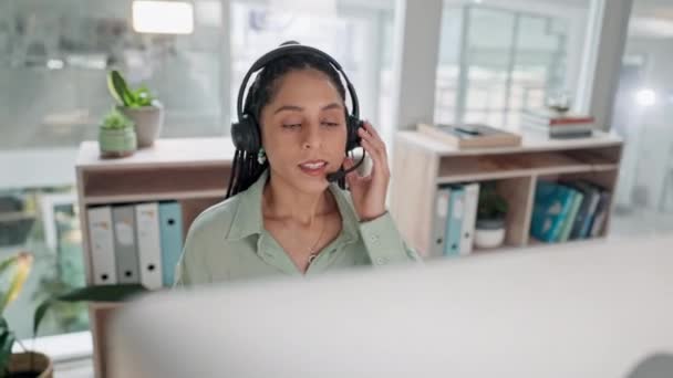 Mujer Consultora Call Center Con Auriculares Servicio Cliente Soporte Telemarketing — Vídeo de stock