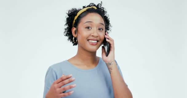 Witam Ręce Twarz Kobiety Rozmowy Telefonicznej Studio Komunikacji Tworzenia Sieci — Wideo stockowe