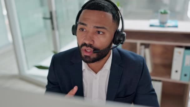 Call Center Consultor Homem Com Telemarketing Falando Conexão Com Suporte — Vídeo de Stock