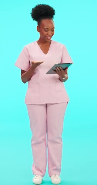Telehealth Tablet Woman Nurse Studio Video Call Medical Advice African — Stock Video